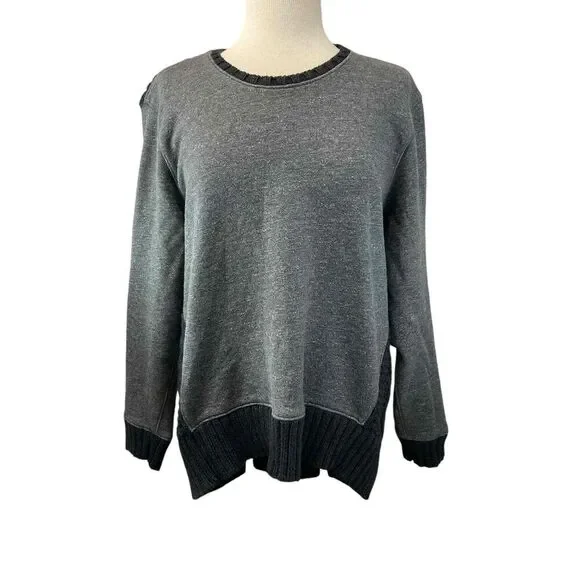 Athleta Womens Size L Gray Crew Neck Sweater Long Sleeve High Low Hem Cable Knit - Picture 2 of 8